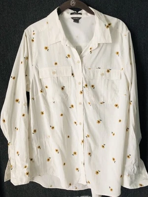 Camisa Eddie Bauer Talla XL Marfil Floral Mangas con Pestañas Bolsillos LS Calce Clásico Usada en Excelente Condición Foto 1 de 4