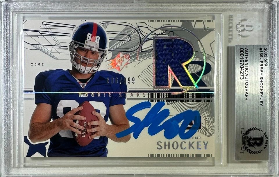 Jeremy Shockey cubierta superior automática 2002 #169 606/999 New York Giants BAS tapa GU RC Foto 1 de 3