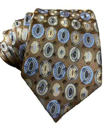 Ermenegildo Zegna Men's 100% Silk Luxury Tie Blue/Brown Oval Print Made in Italy - Image 1 of 4