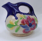 Vintage Ceramic Jug Hand Painted Floral Blue Drip Glaze