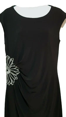 Womens Dress Size 12 Sleeveless Ruched Black Sheath Floral Accent Midi Stretch - Image 1 of 4