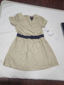 ✅️French Toast  girls uniform dresss size 4 Khaki whit polka dot bow belt New - Picture 1 of 12