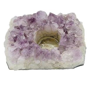 Raw Amethyst Quartz Geode Drilled Tealight Candle Holder 5x3.5x3 Minerals EUC - Picture 1 of 9