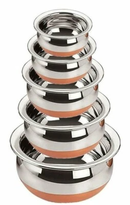 Set Di Pentole In Rame Con Fondo In Rame Per Cucinare E Servire, Set Di 5 Pezzi - Immagine 1 di 4