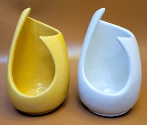 Vintage FRANKOMA Pottery Candle Holders #302 (2) White Sand/Yellow - Picture 1 of 8