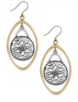 $29 Lucky Brand Dos Tonos Gota Ovalado Corte Pendientes M10 Foto 1 de 4