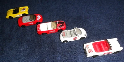 5 LOT MINT CARS MATCHBOX COKE COCA COLA YELLOW CORVETTE MUSTANG VW BEETLE  MG + - Image 1 of 3