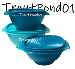 TUPPERWARE Servalier Bowl Juego Clásico 3 Tonos Azules Tapas Manijas de Pestaña 4 6 8 Tazas - Imagen 1 de 4
