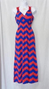 BEACH FASHION ISLAND STYLE RED & BLUE CHEVRON PRINT FULL LENGTH SUNDRESS X-LARGE - Picture 1 of 4