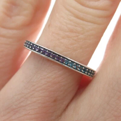 PANDORA 925 Sterling Silver Multi-Color Gem Heart Pendant / Ring Size 4.5 - Image 1 of 4