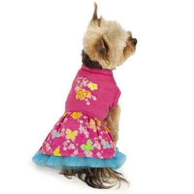 VESTIDO PERRO PRIMAVERA PEQUEÑO Rosa Estampado Mariposa Encantador y Elegante Falda Tule Azul Foto 1 de 3