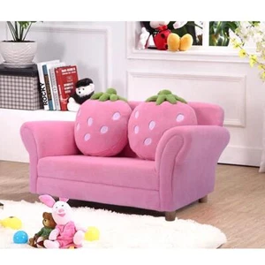 Girls Pink Lounge Chair Sofa Couch With Strawberry Pillows For Toddler Kids GIFT - Picture 1 of 24