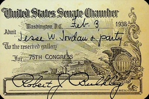 United States Senate Chamber Reserved Gallery Pass 1938 Robert Bulkley Ohio - Bild 1 von 1