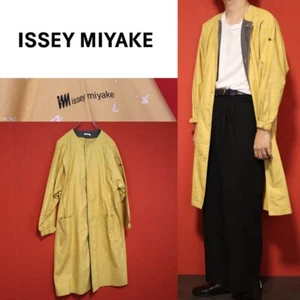 [Issey Miyake]ISSEY MIYAKE All-over pattern yellow collarless long coat - Picture 1 of 10