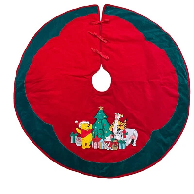 Vtg Disney Store Tree Skirt Winnie The Pooh Velvet Christmas Holiday Embroidered - Image 1 of 4