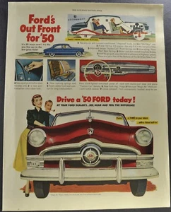 1950 Ford Convertible V8 Large Size Print Ad Excellent Original 50 - Picture 1 of 5
