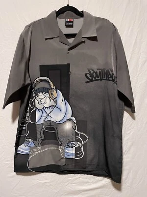 Y2K Southpole Graffiti Man Shirt Mens MED Button Up Skater Hip Hop And Jnco - Image 1 of 3