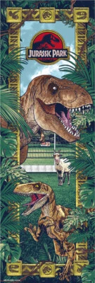 Jurassic Park - Door 电影海报(恐龙 - T-Rex & Velociraptor)(21 英寸 x 62 英寸) — 第 1/4 张图片