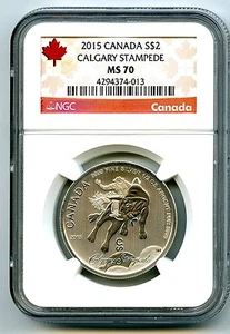 2015 $2 CANADA 1/2 OZ SILVER CALGARY STAMPEDE NGC MS70 RED LABEL .9999 TOP POP - Picture 1 of 2