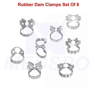 Dental Restorative Rubber Dam Clamps Set Of 8 Endodontic Premolar Instruments - Picture 1 of 4