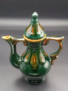 Asian Green Yellow Glazed Pottery Sculpture Phoenix Folk Art Coffee Wine Teapot - Picture 1 of 12