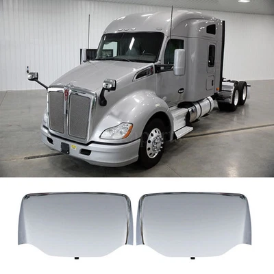 For Kenworth T680 Peterbilt 579 587 Chrome Hood Mirror Cover Pair Left And Right - Imagem 1 de 4