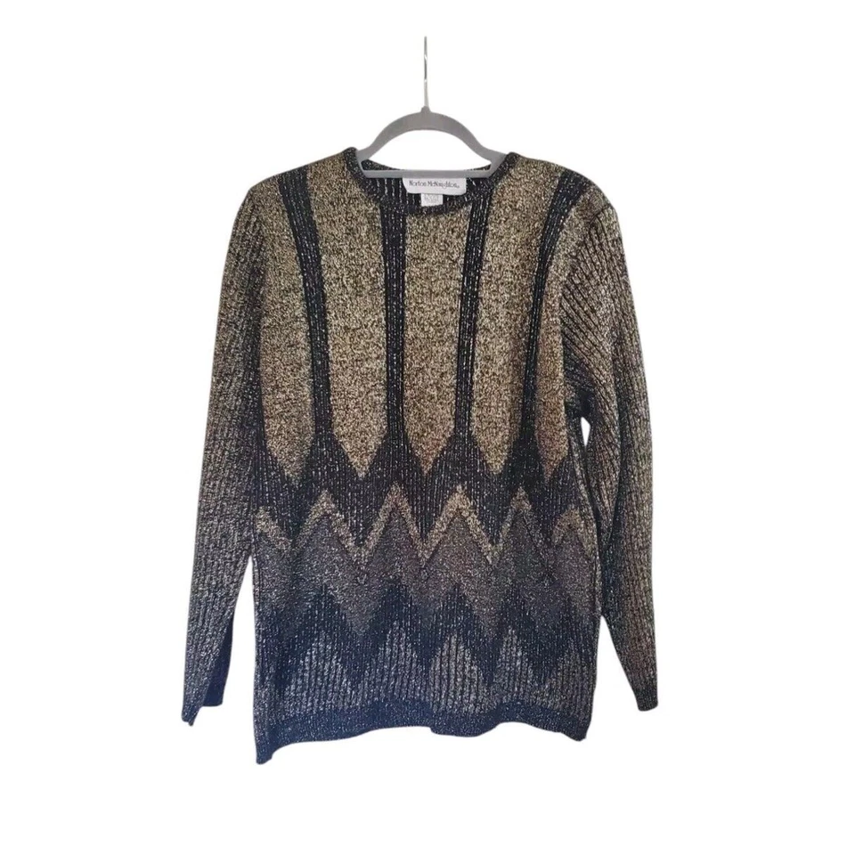 Norton McNaughton блеск Y2K блестящий ретро Новый год золото черный свитер, средний - Изображение 1 из 4