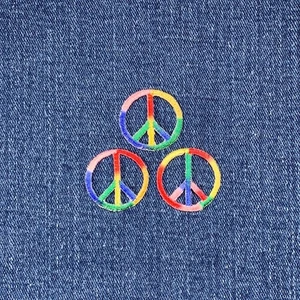 3-Pack Peace Sign Applique Patch - Mini Colorful Rainbow Embroidered Badge 1" - Picture 1 of 2