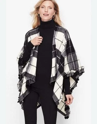 Talbots Black White Plaid Ruana Shawl Wrap M /L NWT - Image 1 of 4
