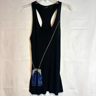 Camiseta sin mangas Guess vintage Y2K con diseño de monedero lentejuelas negras talla M Foto 1 de 4