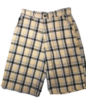 Pantalones cortos Red Ape Company para hombre medianos amarillo azul a cuadros  Foto 1 de 4