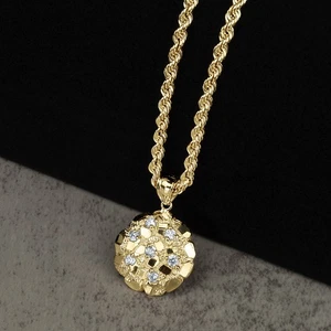 Colgante redondo de circonita cúbica pepita de oro de 10k y 14k - Imagen 1 de 8