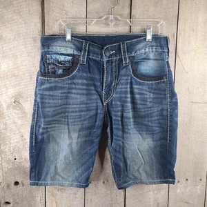 True Religion Straight Flap Big T Denim Jeansshorts Gr. 31 Whiskered Dark Wash - Bild 1 von 21