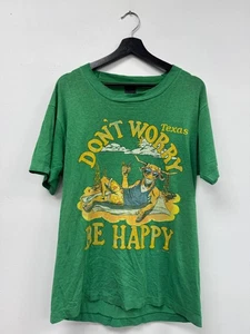 Camisa De Colección Texas Dont Worry Be Happy Para Hombre Camiseta Gráfica Verde Mediana Años 80 - Imagen 1 de 5