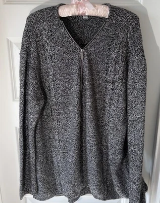 Suéter Pullover New York & Company 1/2 Cremallera Cuello en V Negro Blanco XXL Foto 1 de 4