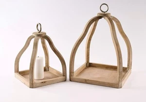 Wood Lantern Set - Brown/Natural - RRP £105 - Picture 1 of 4