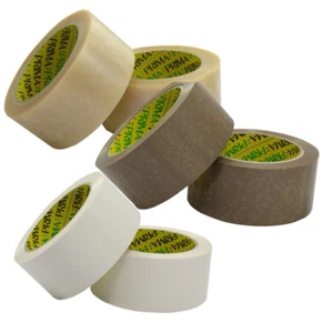 PRIMA VINYL TAPES 48MMX66M LOW NOISE STRONG ADHESIVE PARCEL PACKAGING BOX - Picture 1 of 10