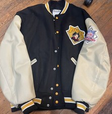 VTG Pittsburgh Pirates BASEBALL DELONG LETTERMAN SNAP BUTTON JACKET Mens XL
