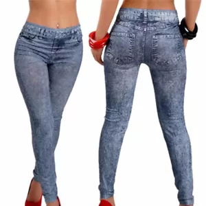 Women Fashion Stretch Plus Jeans Lady's Denim Faux Jean Pants Sexy Leggings -vm - Picture 1 of 4