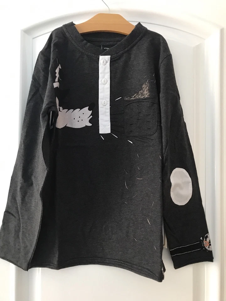 Mini Shatsu Boys Nwt Big Bad Wolf Huff & Puff Hay Henley Shirt Size 10 - Image 1 of 4