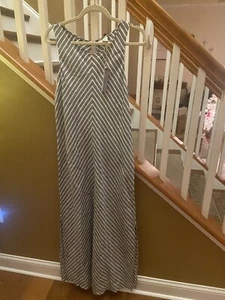ARTISAN NY 100% Linen Blue White Stripe Sleeveless Maxi Shift Dress Sz 10 NWT - Picture 1 of 9