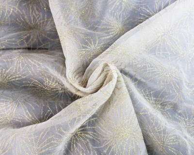 Organza Fabric - WHITE & GOLD - Glitter Firework Christmas Craft Fabric Material - Image 1 of 4