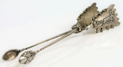 ANTIQUE 813H FINNISH SILVER HALLMARK BEAUTIFUL REINDEER SUGAR TONGS ACORN ENDS ! - Image 1 of 4