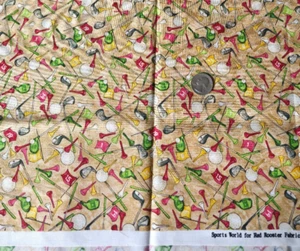 5/8 Yds Sports World For Red Rooster Fabric Golf Balls Golf Tees Red Flags - Picture 1 of 3