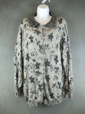 Cárdigan Suéter Lisa International Para Mujer Plus 1X Gris Floral Cuentas Y2K Años 90 Foto 1 de 4