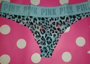 VS logo leopard lace thong NEW size small blue leopard  - Picture 1 of 2
