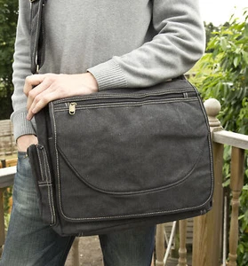 Thick Rugged Large Black Canvas Shoulder Messenger Bag Designer NEW - Picture 1 of 3