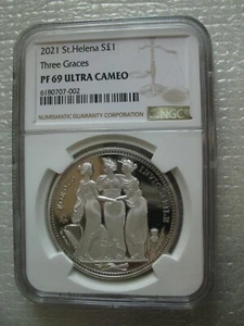 UK Three Graces St.Helena Pound 2021 Silver Proof Coin NGC PF69 - Picture 1 of 4