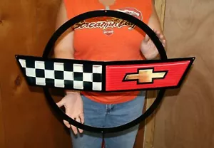 CORVETTE C4 Crossed Flags Metal Emblem Sign 27 X 19 Photo Steel - Foto 1 di 8