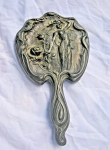 vintage  Art Nouveau Hand Mirror Lady Roses - Picture 1 of 16